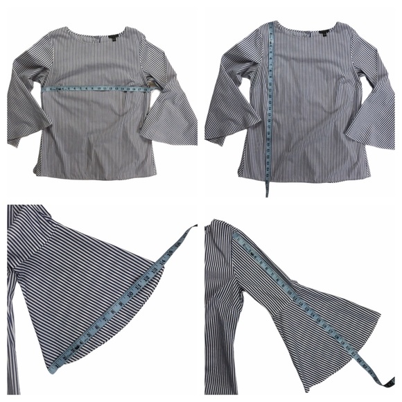 ANN TAYLOR Blue & White Blouse, Bell Sleeves SZ S - Picture 6 of 6